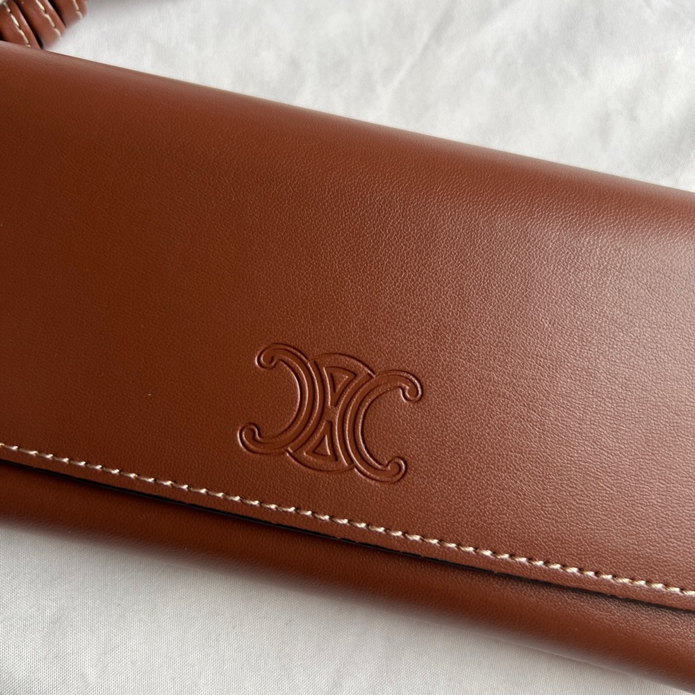 BRAND NEW AUTHENTIC Celine Sunglasses eyeglass Case Wristlet Brown Leather